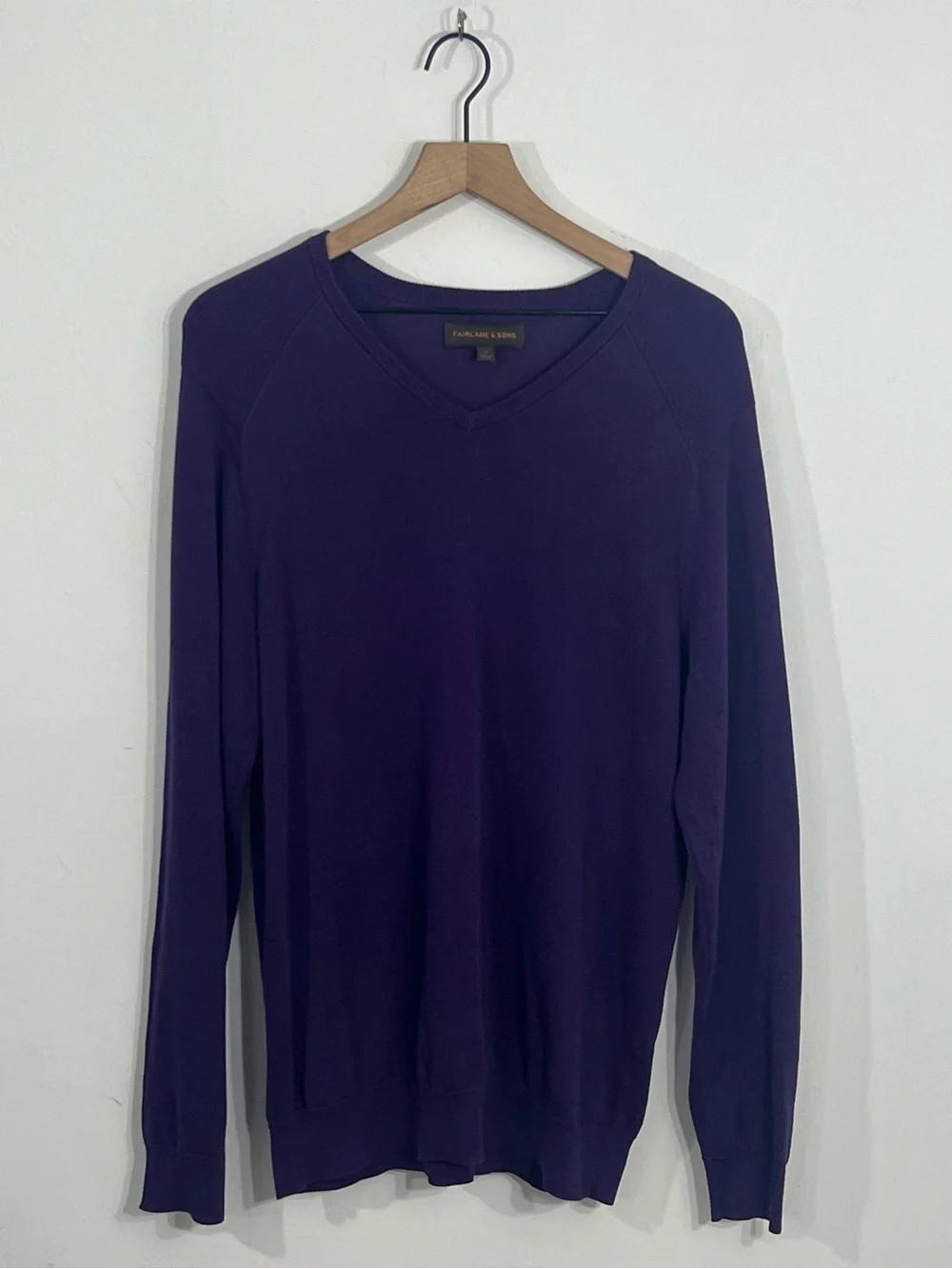 Fairlane & Sons Purple V Neck Pullover Long Sleeve Knit Men's Sweater Size M